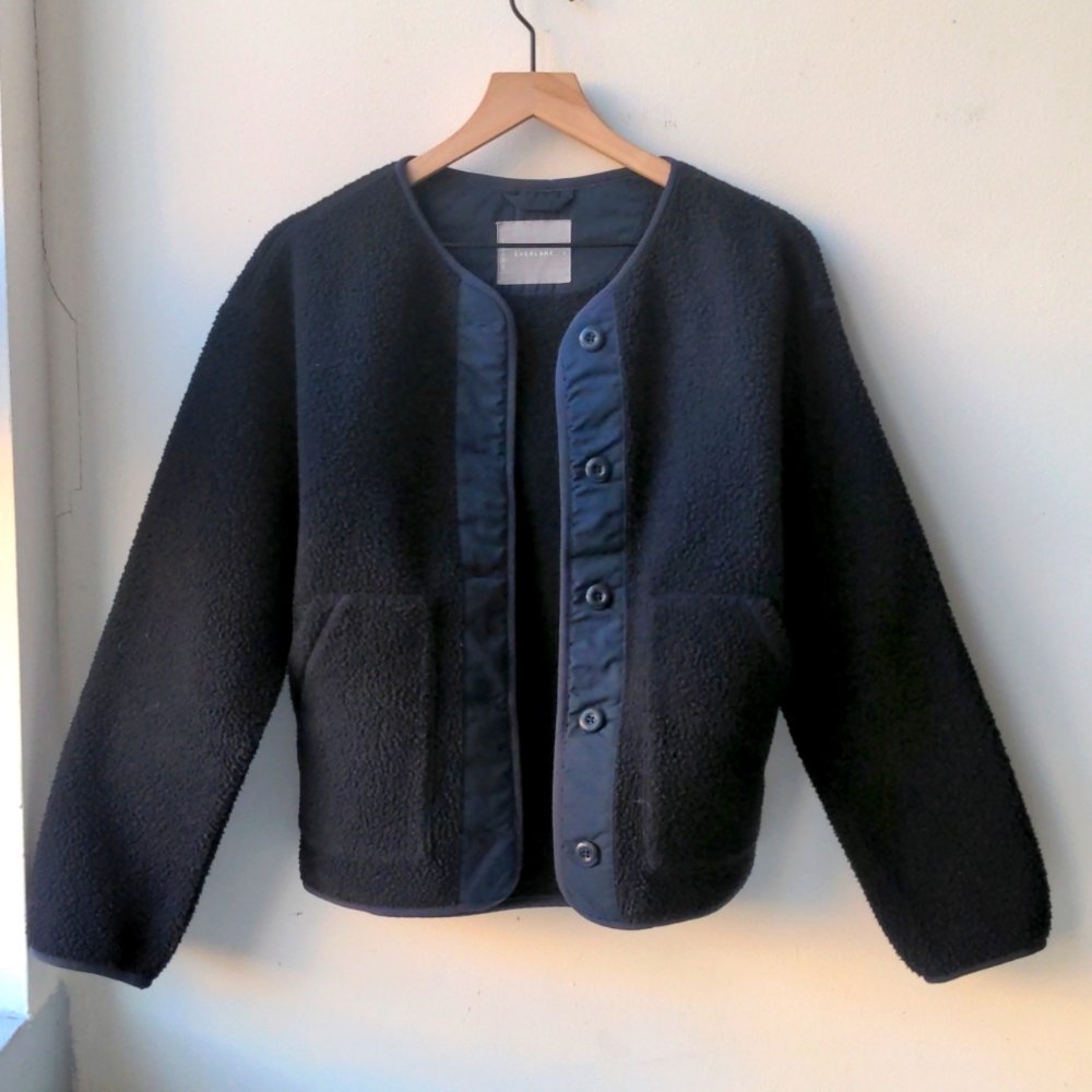 Everlane The ReNew Teddy Liner Fleece Jacket Navy Blue Women's Medium